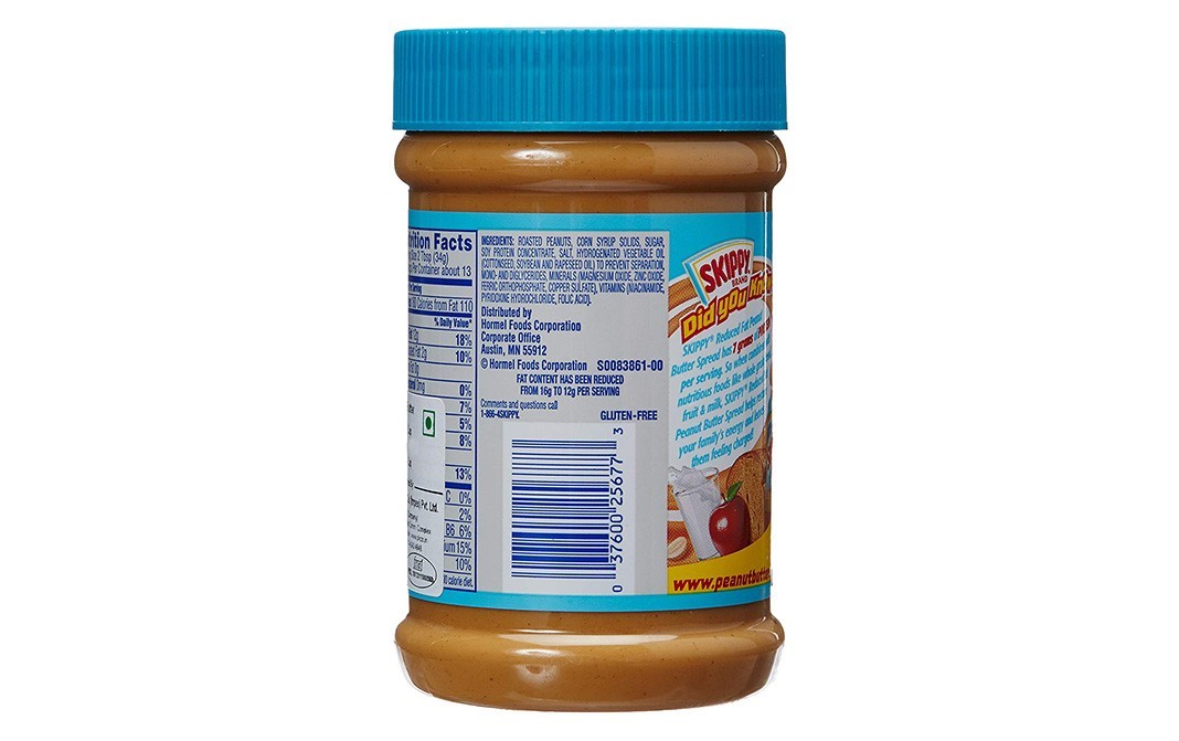 Skippy Reduced Fat Creamy Peanut Butter Spread 60% Peanuts   Plastic Jar  462 grams